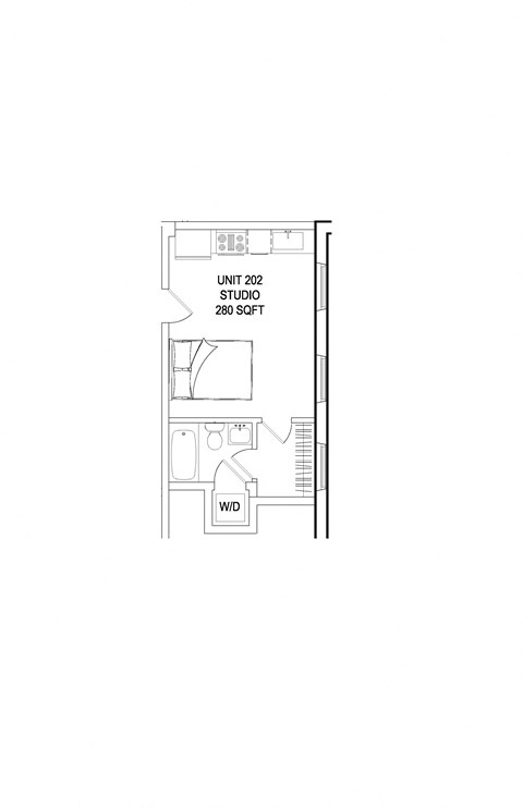 Floor plan for studio, 1 bath, 303 sqft